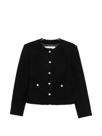 Dunst Wool Tweed Single Breasted Coat In Black