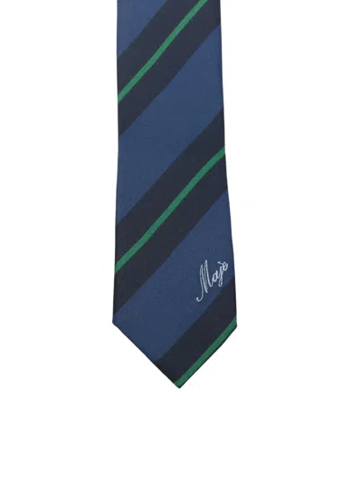 Maje Striped Silk Tie In Blue