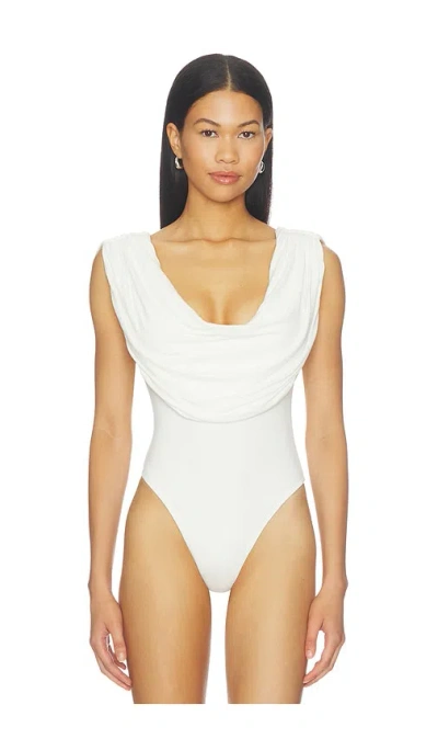 All The Ways X Blake Evin Rian Drape Bodysuit In White