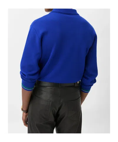 Versace Pull Polo En Maille De Laine Jacquard In Blue