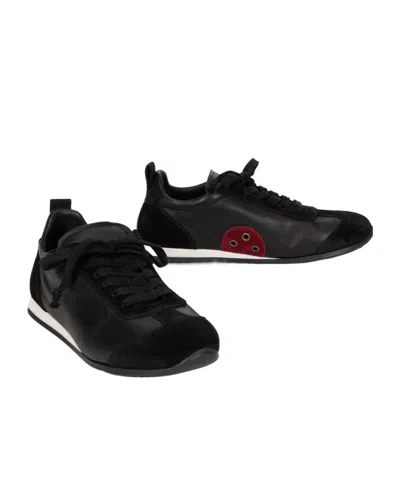 Uma Wang Suede-panelled Lace-up Sneakers In Black
