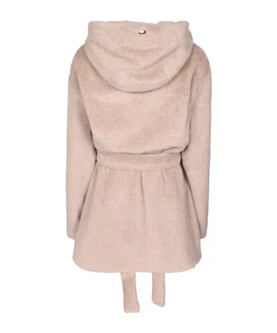 Herno Hooded Belted Coat In Gold