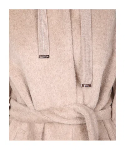 Herno Hooded Belted Coat In Gold
