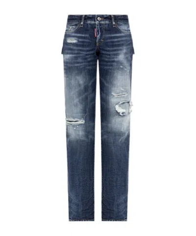 Dsquared2 Distressed Cut-out Jeans In Blue