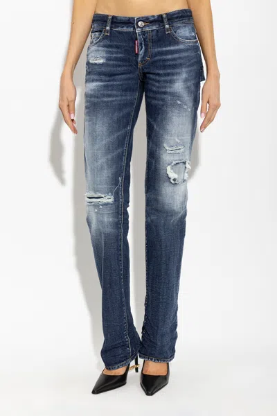 Dsquared2 Distressed Cut-out Jeans In Blue