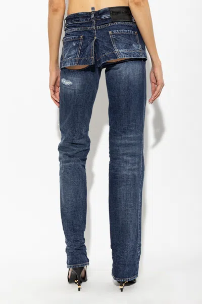 Dsquared2 Distressed Cut-out Jeans In Blue