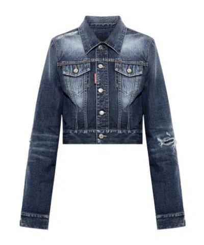 Dsquared2 Distressed-effect Denim Jacket In Blue