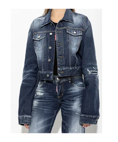Dsquared2 Distressed-effect Denim Jacket In Blue