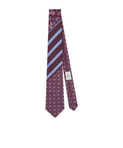 Etro Silk Jacquard Tie With Patchwork Design In Brown