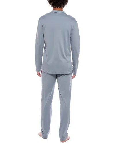 Hanro Night And Day Button Front Cotton Pajama Set In Blue