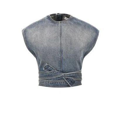 Alaïa Alaia Faded Blue Cotton Belted Top In Blue