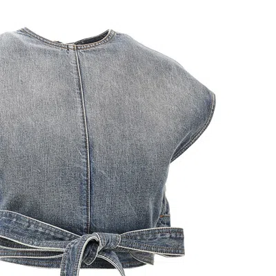 Alaïa Alaia Faded Blue Cotton Belted Top In Blue