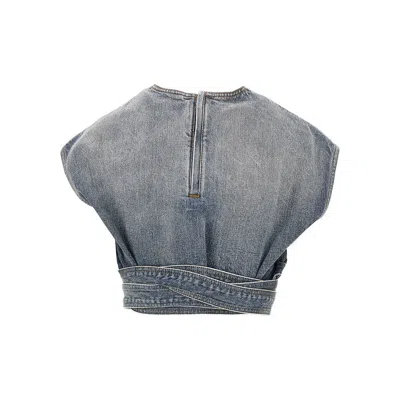 Alaïa Alaia Faded Blue Cotton Belted Top In Blue