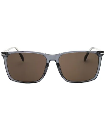 David Beckham Men's Grey Rectangular Sunglasses Db1145gs In Brown
