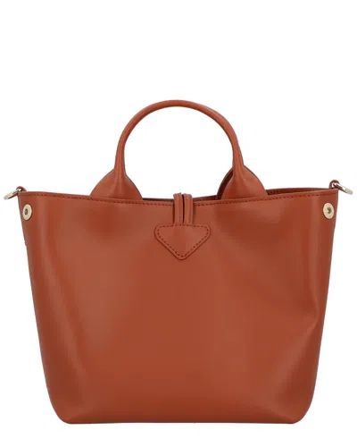 Longchamp Le Roseau Small Leather Handbag In Orange