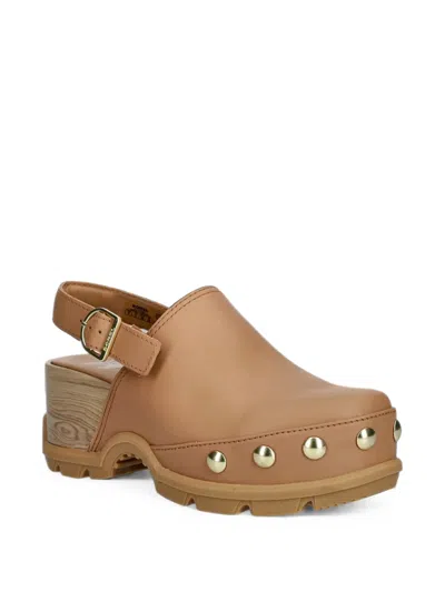 Sorel Roman Leather Slingback Platform Clogs In Neutral