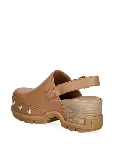 Sorel Roman Leather Slingback Platform Clogs In Neutral