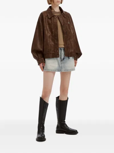 Izzue Logo-plaque Oversized Jacket In Brown