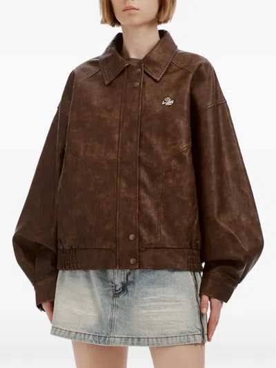 Izzue Logo-plaque Oversized Jacket In Brown