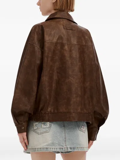 Izzue Logo-plaque Oversized Jacket In Brown