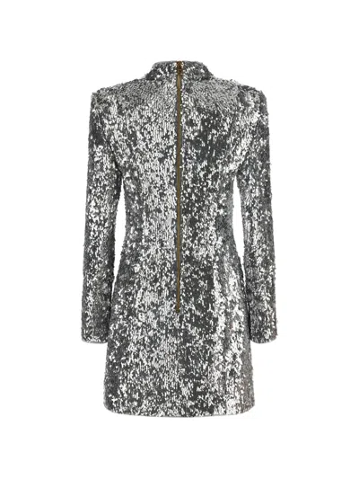 Balmain Sequin-embellished Structured-shoulder Mini Dress In Gray