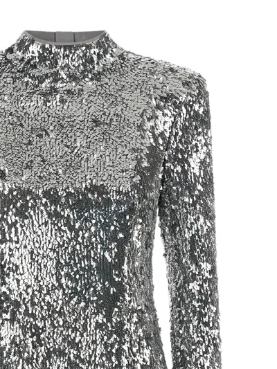 Balmain Sequin-embellished Structured-shoulder Mini Dress In Gray