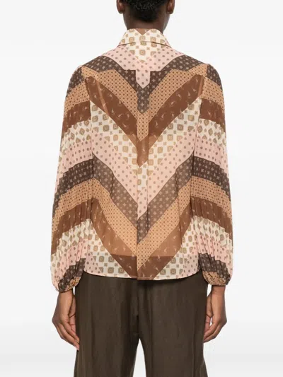 Zimmermann Sunray Collard Shirt In Brown