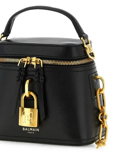 Balmain Pulse Vanity Leather Handbag In Black