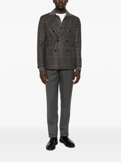 Boglioli Houndstooth Double-breasted Jacket In Black