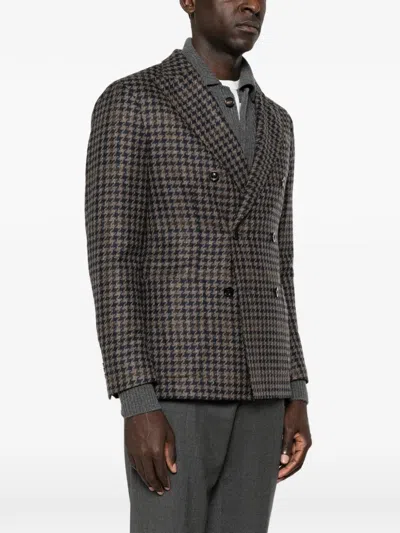 Boglioli Houndstooth Double-breasted Jacket In Black