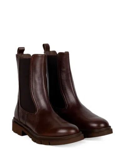 Status Elasticated-panel Leather Chelsea Boots In Brown