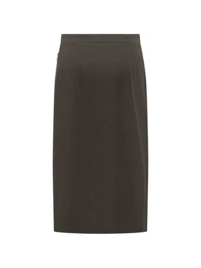 Le Sully Studio Front-zip Pencil Midi Skirt In Brown