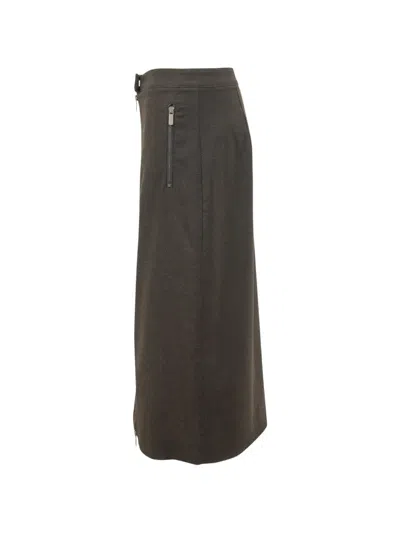 Le Sully Studio Front-zip Pencil Midi Skirt In Brown