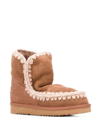 Mou Contrast-stitch Ankle Boots In Brown