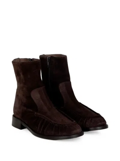 Status Ruched Suede Ankle Boots In Brown