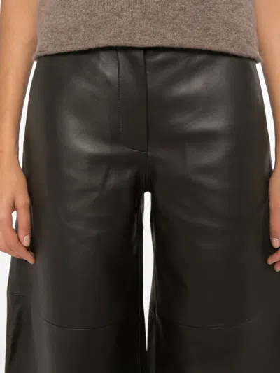 Co Wide-leg Leather Trousers In Brown