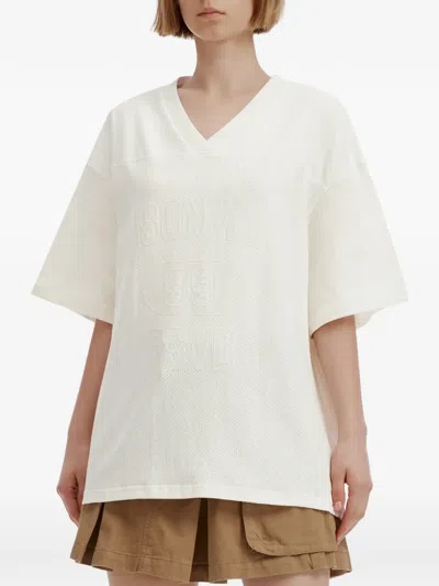 Izzue Logo-embossed Mesh-panel T-shirt In White