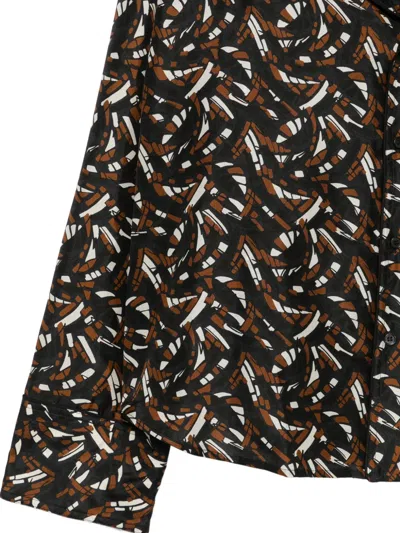 Plan C Abstract-print Silk Shirt In Brown