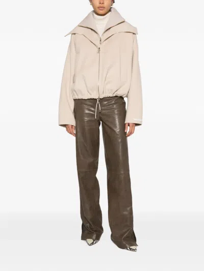 Sportmax Pure Wool Bomber Jacket With Removable Front Insert In Brown