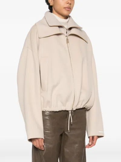 Sportmax Pure Wool Bomber Jacket With Removable Front Insert In Brown