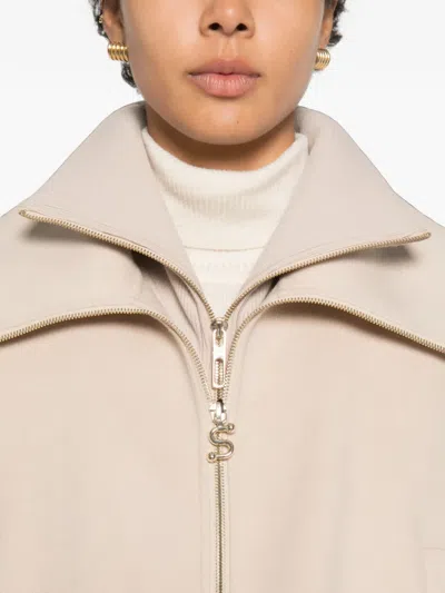 Sportmax Pure Wool Bomber Jacket With Removable Front Insert In Brown