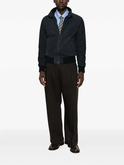 Stewart Suede Bomber Jacket In Blue
