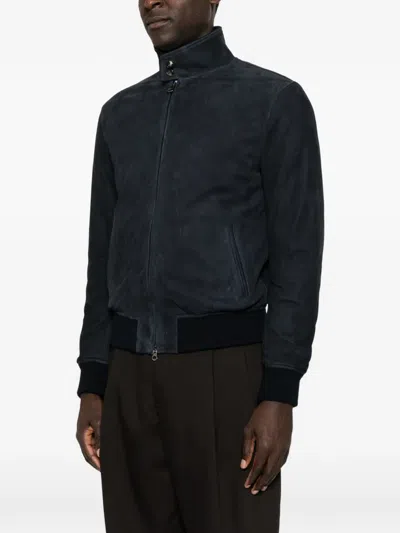 Stewart Suede Bomber Jacket In Blue