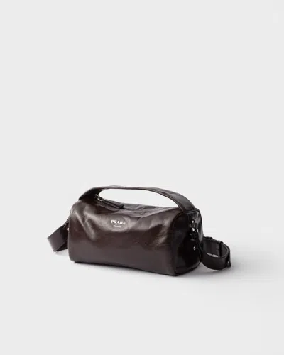 Prada Leather Shoulder Bag In Dark Brown
