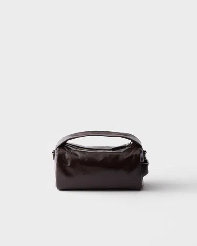 Prada Leather Shoulder Bag In Dark Brown