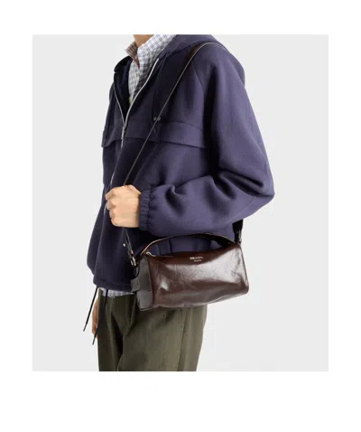 Prada Leather Shoulder Bag In Dark Brown
