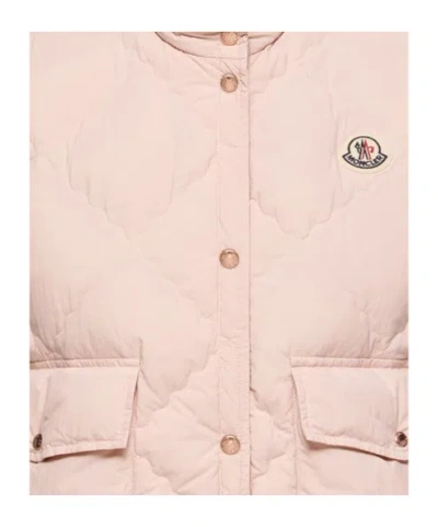 Moncler Biois Down Gilet Stand Collar Zigzag Quilted Technical Fabric In Nude