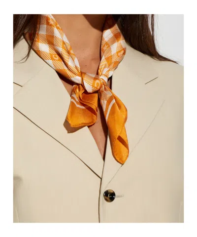 Coach Gingham-print Logo-print Scarf In Orange