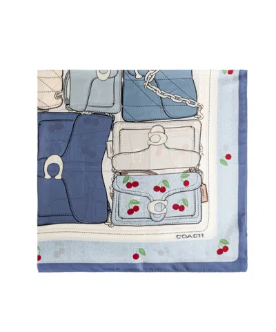 Coach Printed Silk Scarf In Light Blue