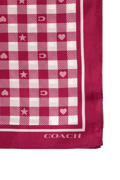 Coach Check-print Silk Scarf In Pink